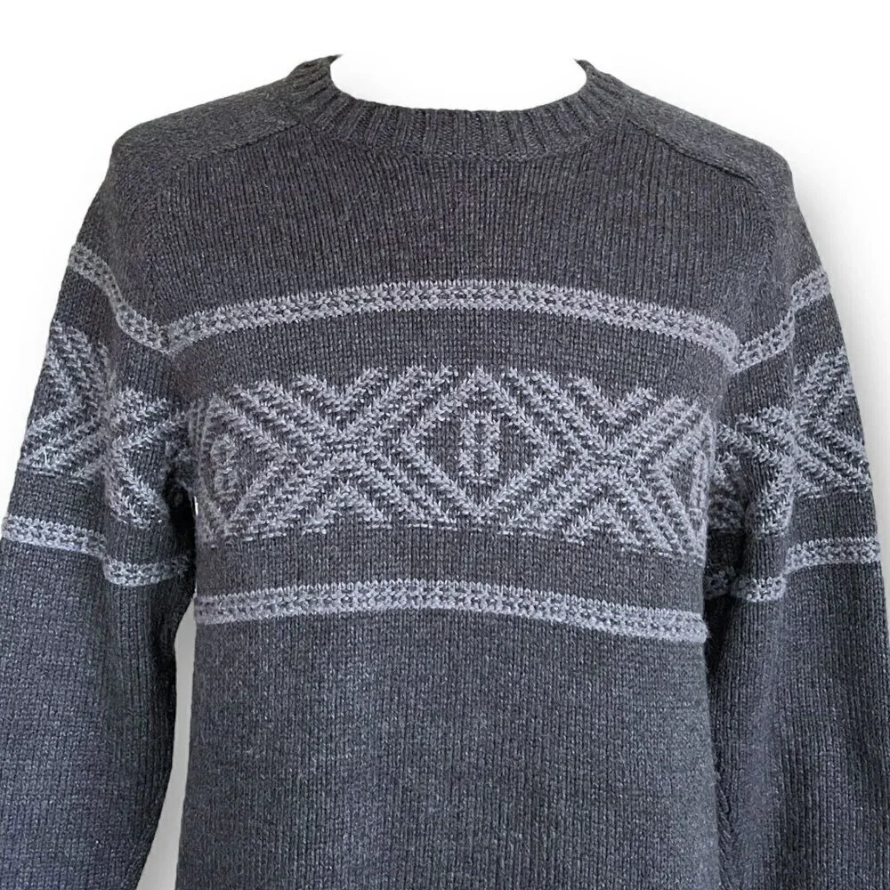 Eddie Bauer Mens Sweater Sz Large Gray Cotton Wool Ski Nordic Knit Pullover - Picture 3 of 7